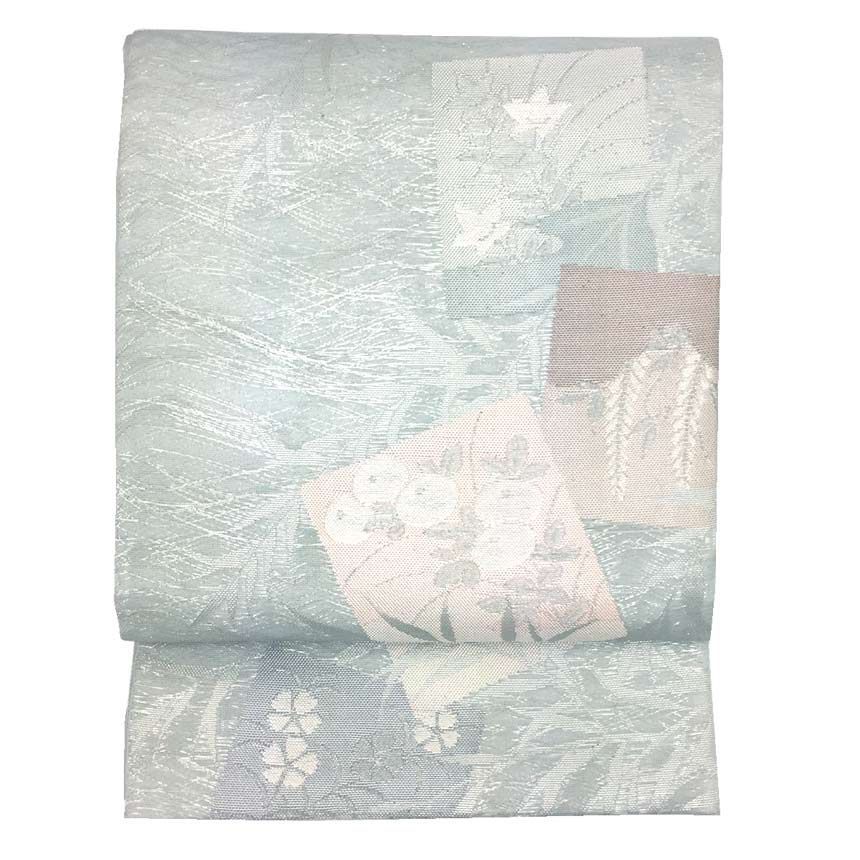 京やI543 正絹 紗 夏の絹帯 夏の袋帯 夏帯 盛夏・単衣兼用 紗袋帯 笹