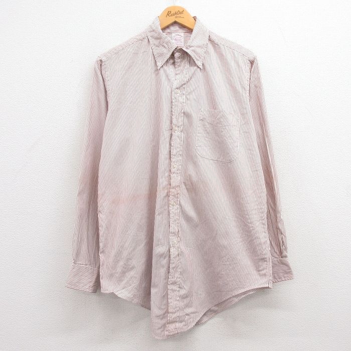 XL/古着 ブルックスブラザーズ 長袖 ブランド シャツ 90s 大きいサイズ ロング丈 コットン ボタンダウン エンジ他 ストライプ 24jun05 中古