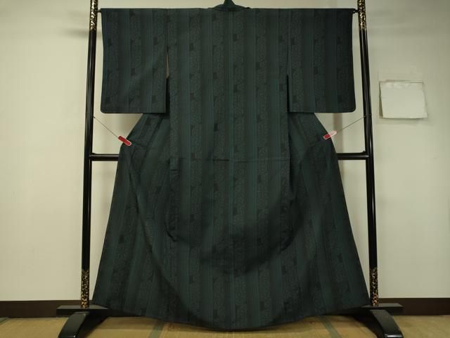 平和屋着物▽上質なお召 　単衣　越後絣　源氏車間道　証紙付き　正絹　逸品　未使用　CAAX1331hy 平和屋着物▽上質なお召 単衣 越後絣 源氏車間道 証紙付き