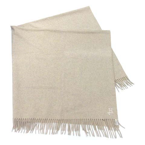 ヘルノ HERNO カシミヤ ショール 大判 ストール フリンジ ロゴ刺繍 ライトベージュ 140cm