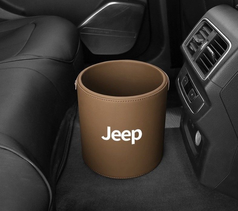 【新品未使用】新品 ！ジープ Jeep エンブレム 車用収納ケース車用ゴミ箱 ダストボックス 車用 車載 コニャックカラー ゴミ箱 Wrangler ジープチェロキー ジープラングラー ラングラーアンリミ