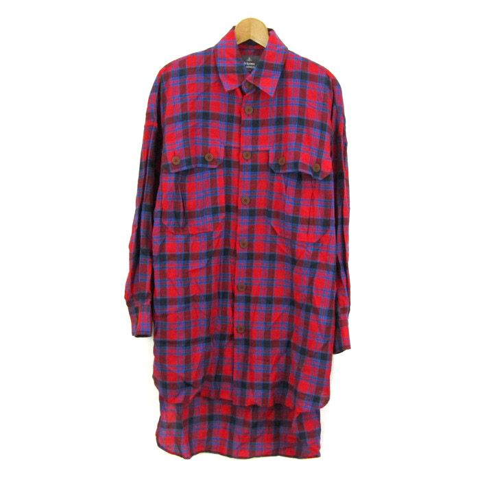 ヴィヴィアンウエストウッド マン ロング 長袖シャツ チェック柄 トップス メンズ ﾌﾘｰサイズ レッド×ネイビー Vivienne Westwood MAN