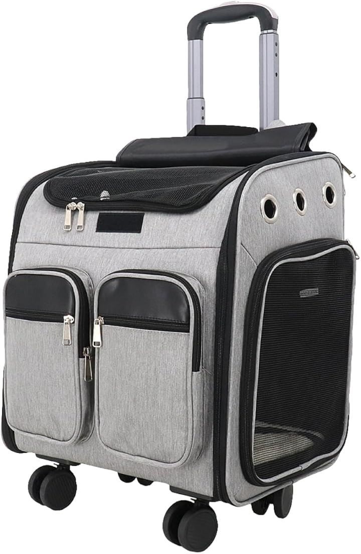 FUKU+FUKU 現役臨床獸醫監修／可選4種款式寵物提包 附輪子 犬貓後背包 可拆卸 緊急外出 就醫 防災 (灰色) 的縮圖