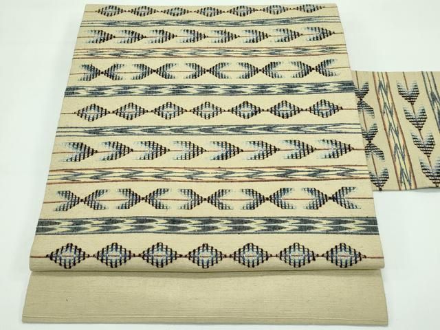 平和屋着物■極上　本場琉球　読谷山花織　紬地　九寸名古屋帯　木蘭色地　逸品　CZAA3692s5 平和屋着物□極上 本場琉球 読谷山花織 紬地 九寸名古屋帯 木蘭色地