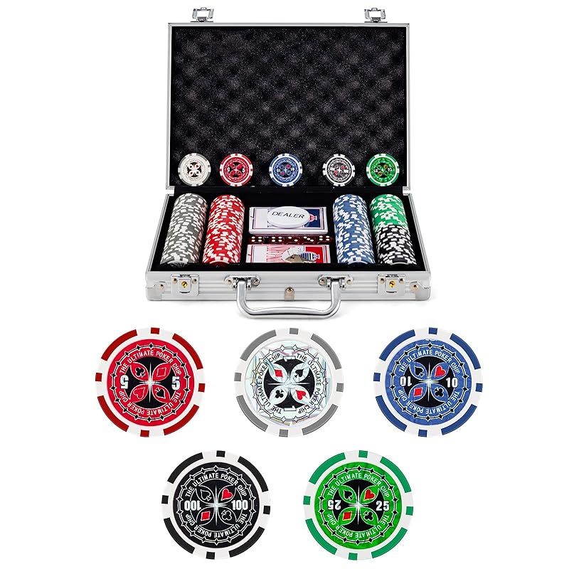 COSTWAY ポーカーセット 数字入り 200枚チップ ポーカーチップ カジノチップ テーブルゲーム カジノセット シルバーケース 1