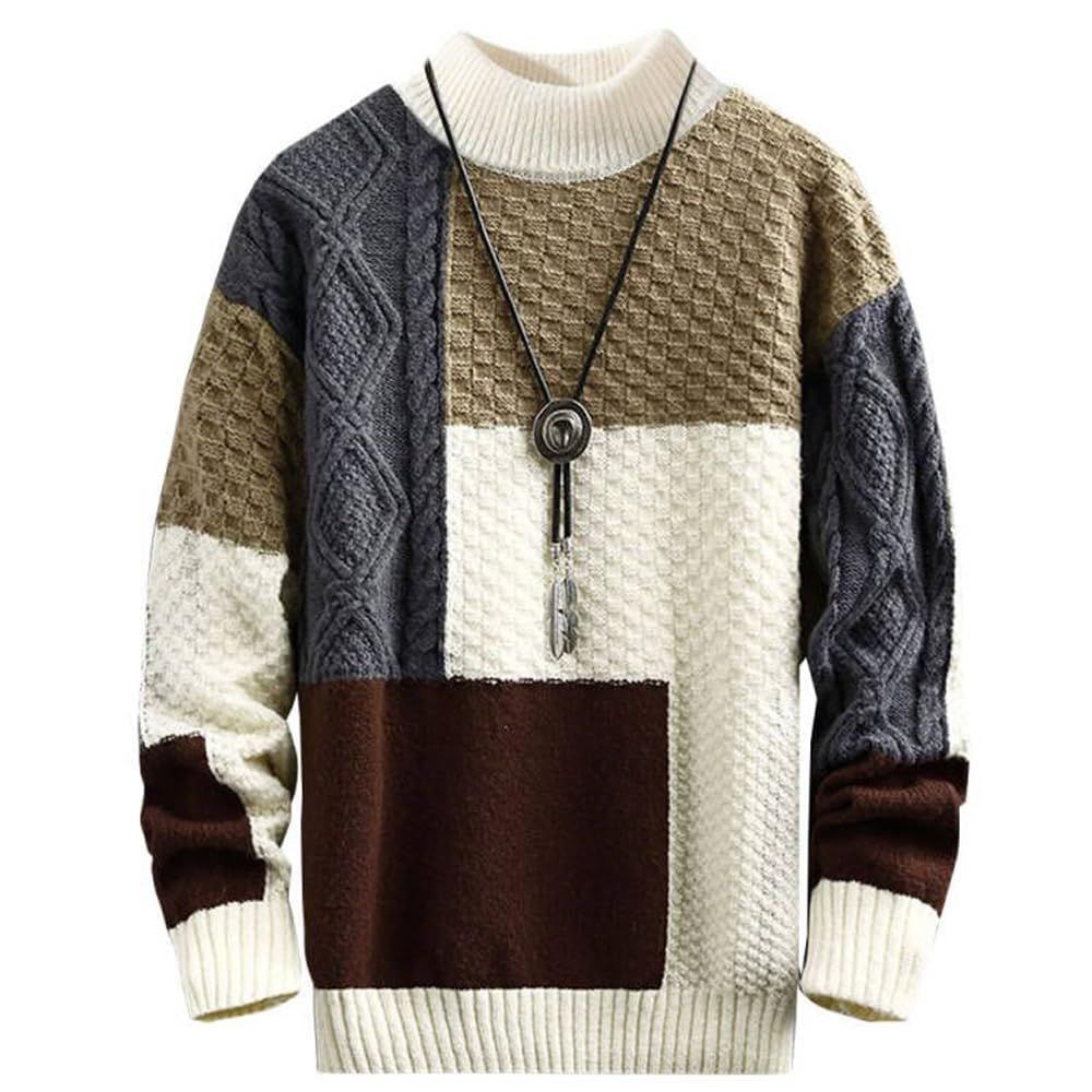 Size:XL_Color:#3297-ベージュ [GUTHONG] セーター メンズ 冬服 メンズ ハーフタートルネック 長袖 ニット トップス パッチワーク カジュアル 大きいサイズ 暖かい 厚手 防寒 カジュアル セーター メ