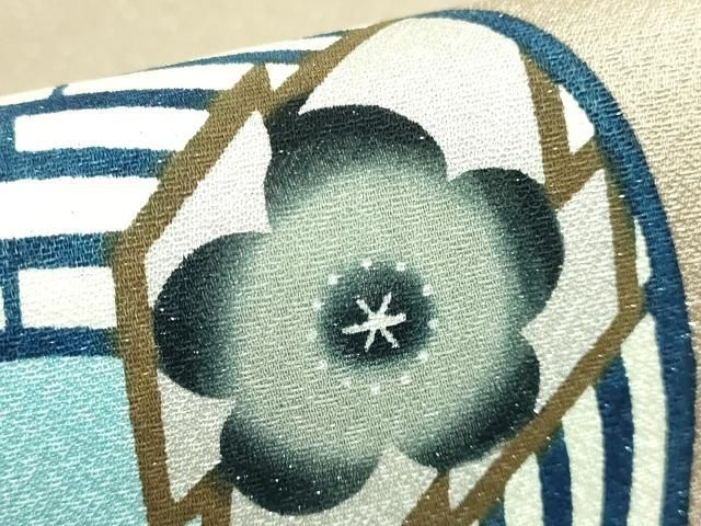 平和屋着物□極上 本場琉球紅型 九寸名古屋帯 雪輪花丸文 洗柿色地 銀  