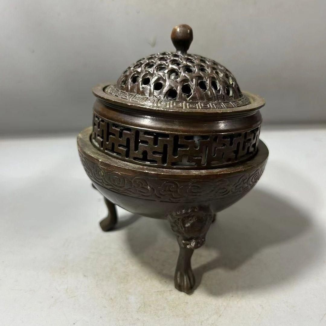 銅器 三層獅足祥雲紋薫香炉 茶道檀香炉 盤香炉 仏具 工芸品 置物 銅器 三層獅足祥雲紋薫香炉 茶道檀香炉 盤香炉 仏具 工芸品 置物