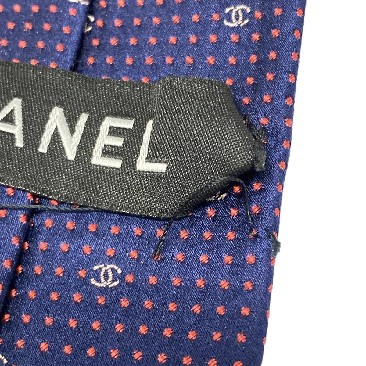 【美品】CHANEL シャネル　ネクタイ　ネイビー　レッド　ココマーク ココマーク ネクタイ シルク ネイビー レッド ホワイト シャネル