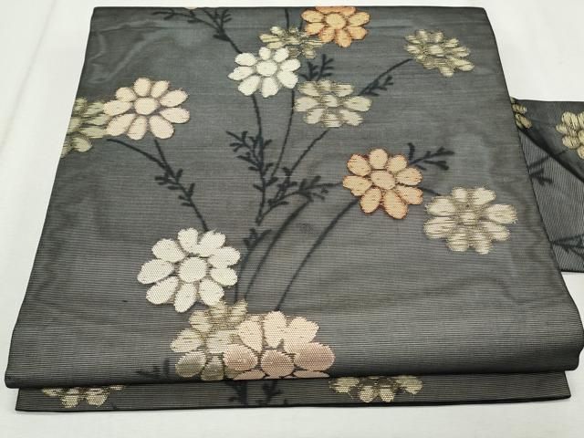 平和屋着物○西陣 川島織物 九寸名古屋帯 七宝花唐草横段文 象牙色