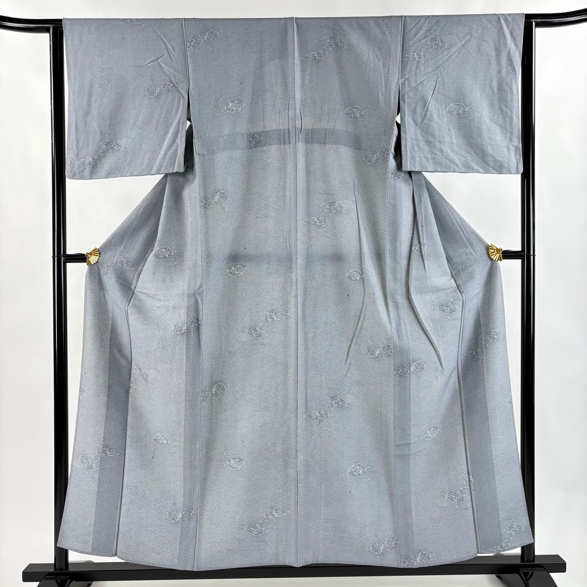 江戸小紋 身丈155cm 裄丈64cm M 単衣 文箱 松葉 青灰色 正絹 名品
