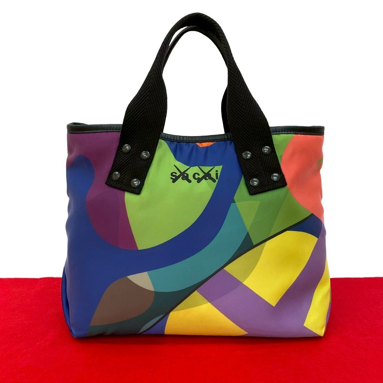 極 美品 希少品 sacai × KAWS サカイ カウズ ナイロン ハンドバッグ 