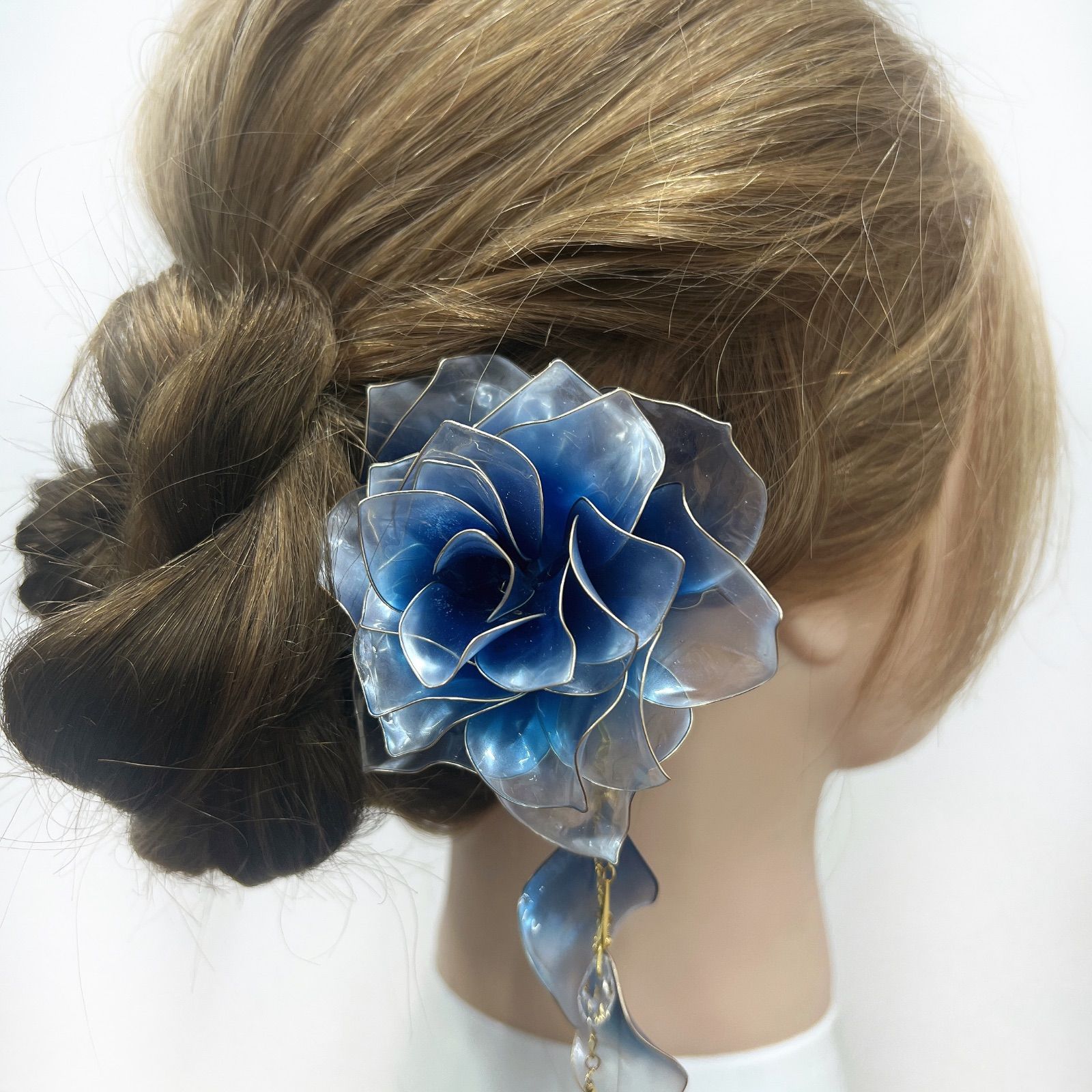 薔薇ハート＊簪 かんざし 薔薇のブーケの様なボールビーズ 紫 パープル ばら バラ