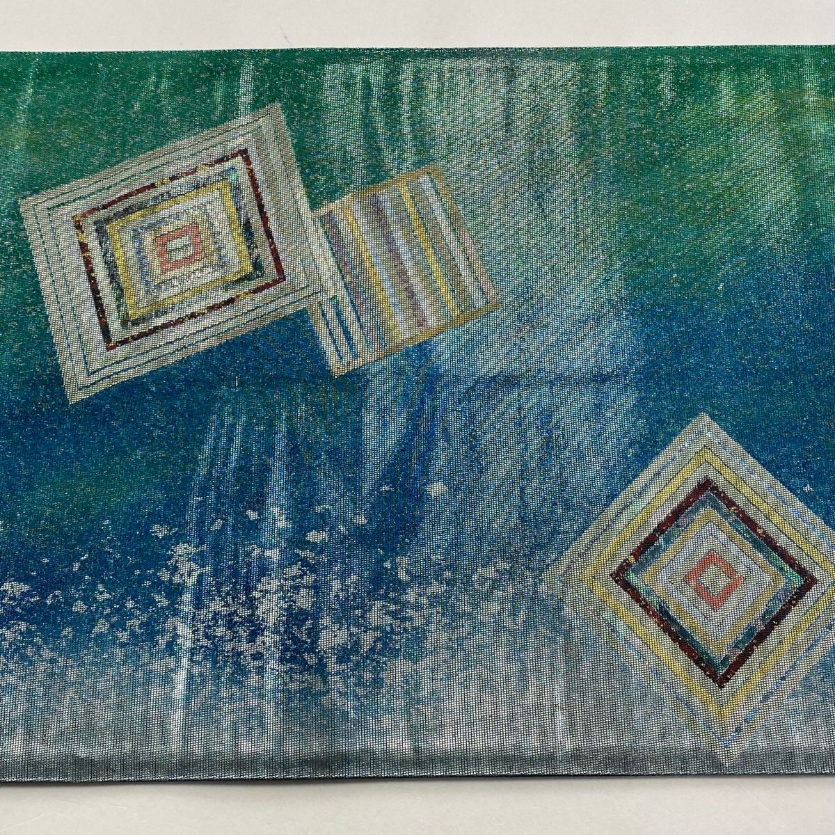 袋帯 秀品 幾何学模様 箔 螺鈿箔 青緑 お太鼓柄 正絹 【中古】 - メルカリ