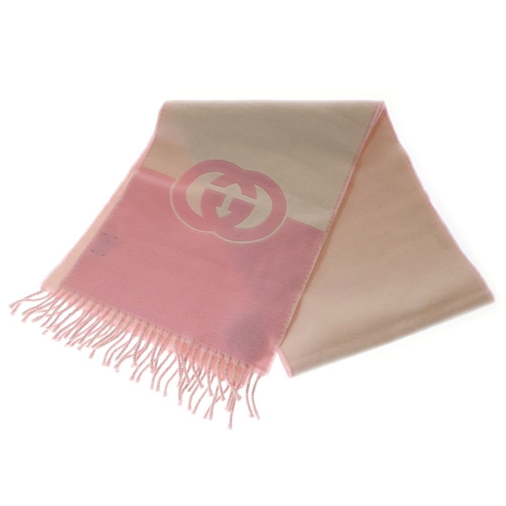 GUCCI グッチ インターロッキングG ウールマフラー ピンク×ホワイト 715497