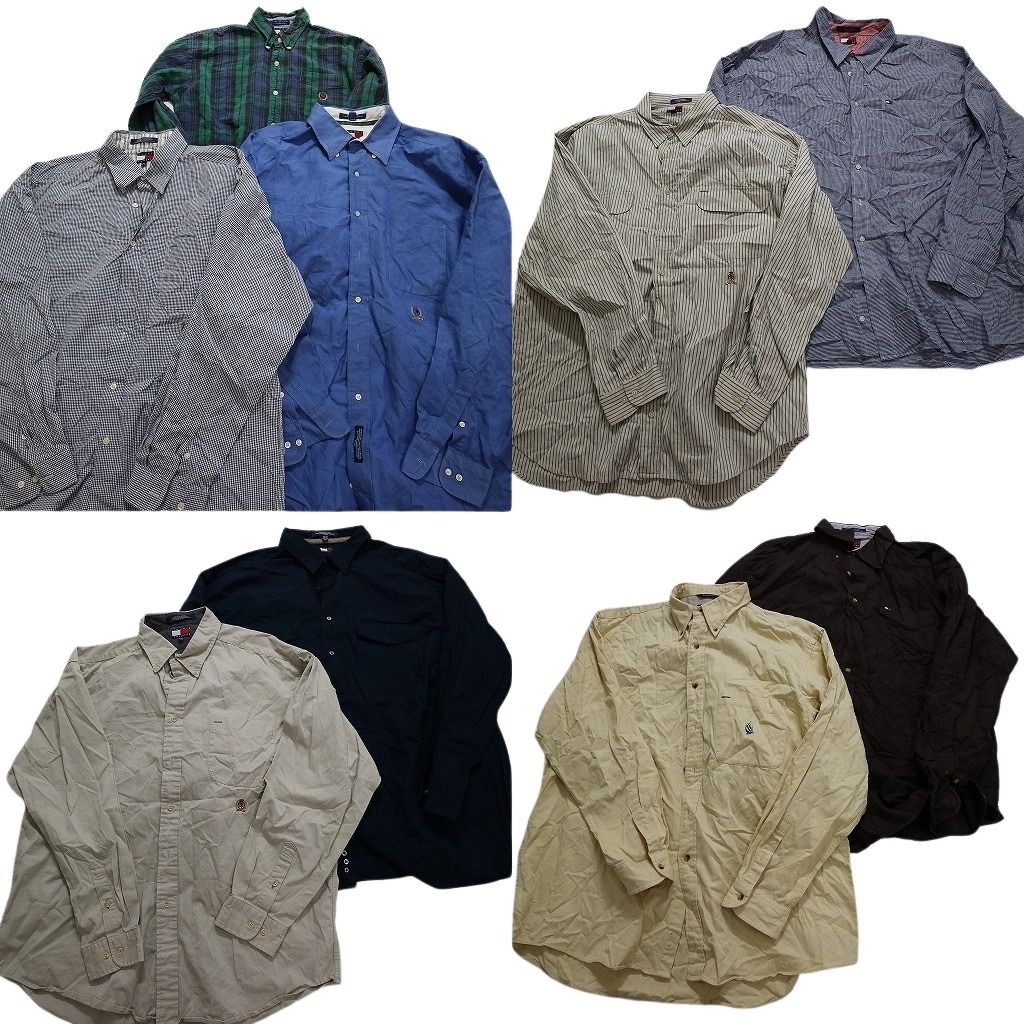 古着卸 まとめ売り 古着屋系 ブランドMIX 長袖シャツ 9枚セット (メンズ XL /2XL /3XL ) トミー フラッグタグ  90s アースカラー MU9796