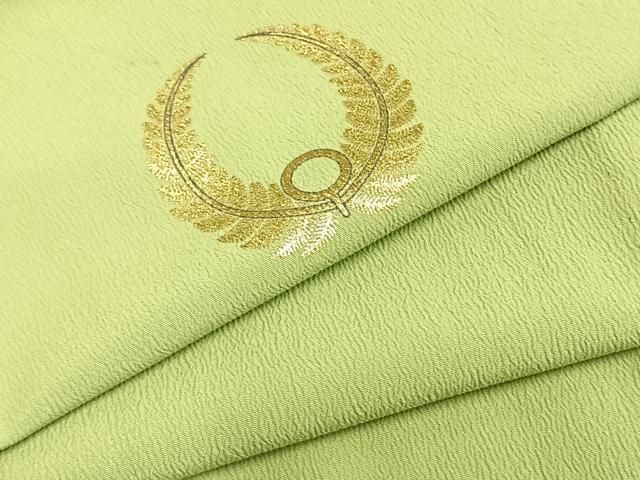 平和屋着物▽色無地 ワンポイント 単衣 若苗色 金彩 ロング丈 洗える着物 AABA7549fy