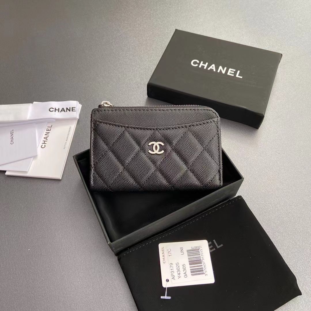 CHANEL シャネル フラグメントケース コインケース ミニ財布 キャビアスキン 黑  金バックル