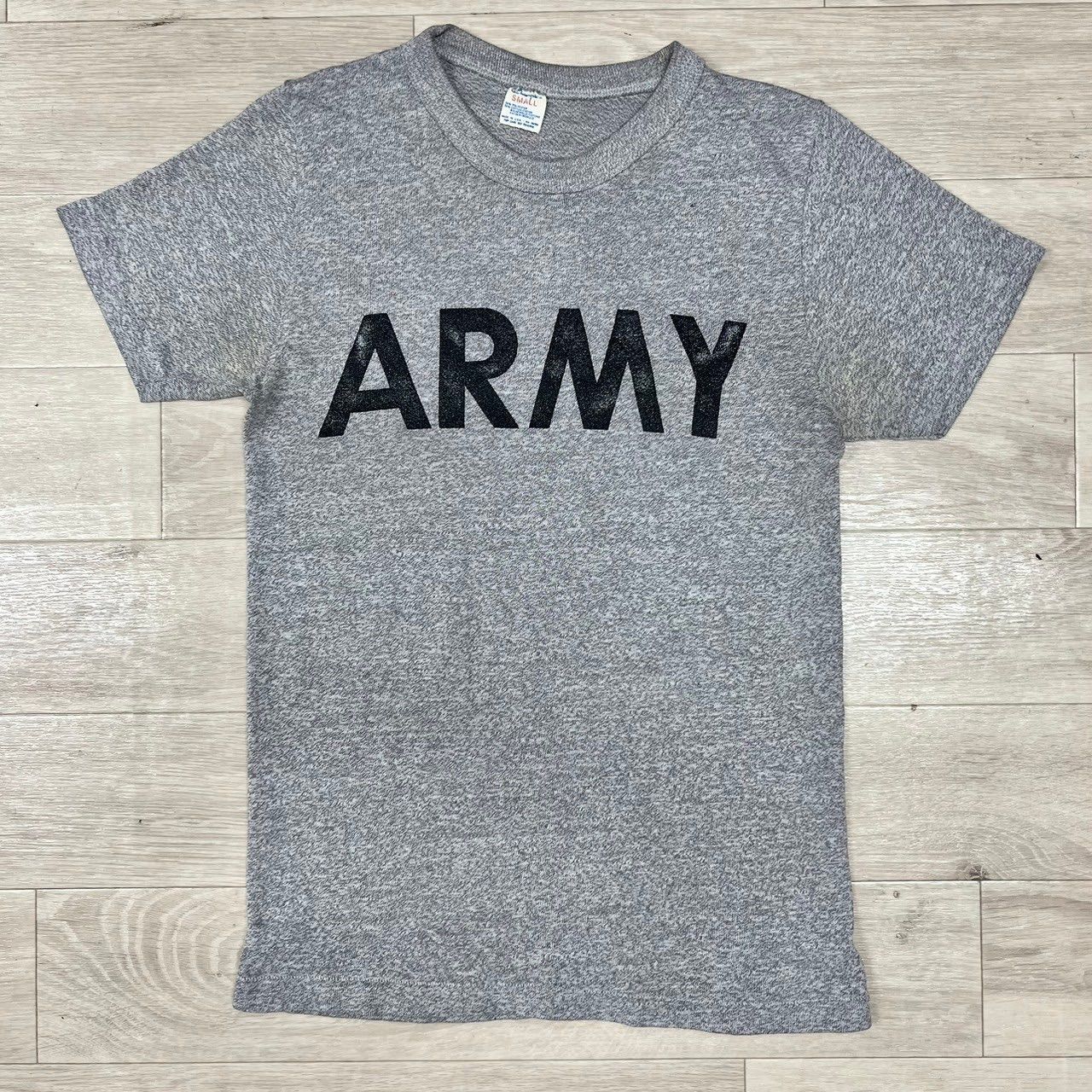 vintage 80s USA製 Champion チャンピオン ARMY プリント 霜降り Tシャツ シングルステッチ ビンテージ グレー Sサイズ ビンテージ