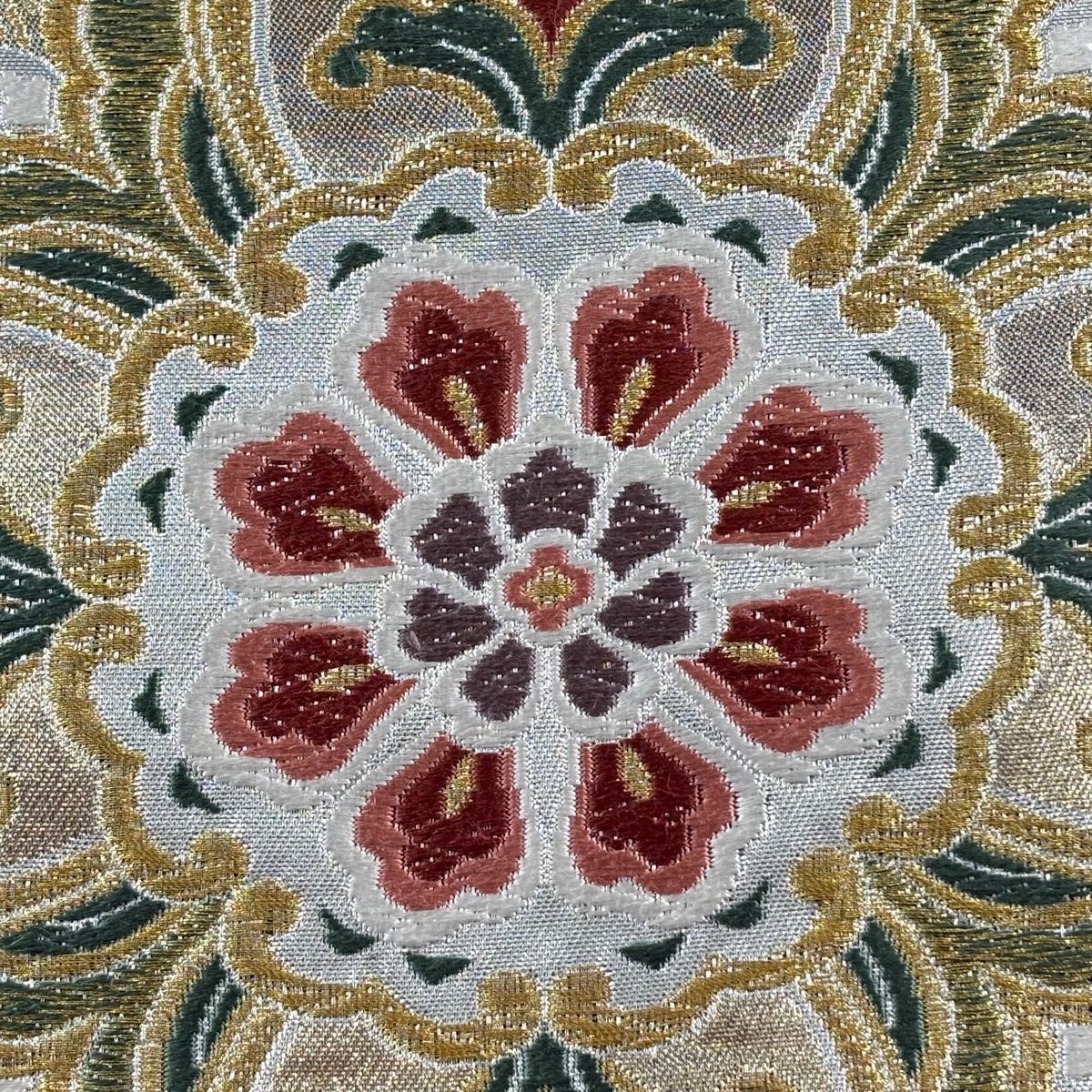 袋帯 美品 秀品 落款 振袖向き 華文 鳥 金銀糸 刺繍 銀色 六通