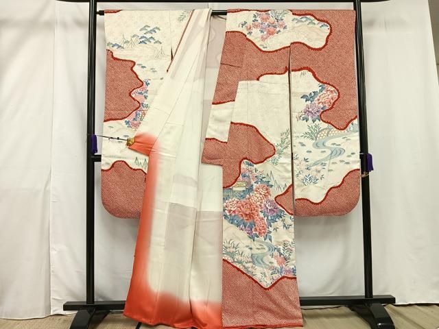 平和屋着物□豪華振袖 絞り 流水草花文 金彩 正絹 逸品 AAAU2131mf 平和屋