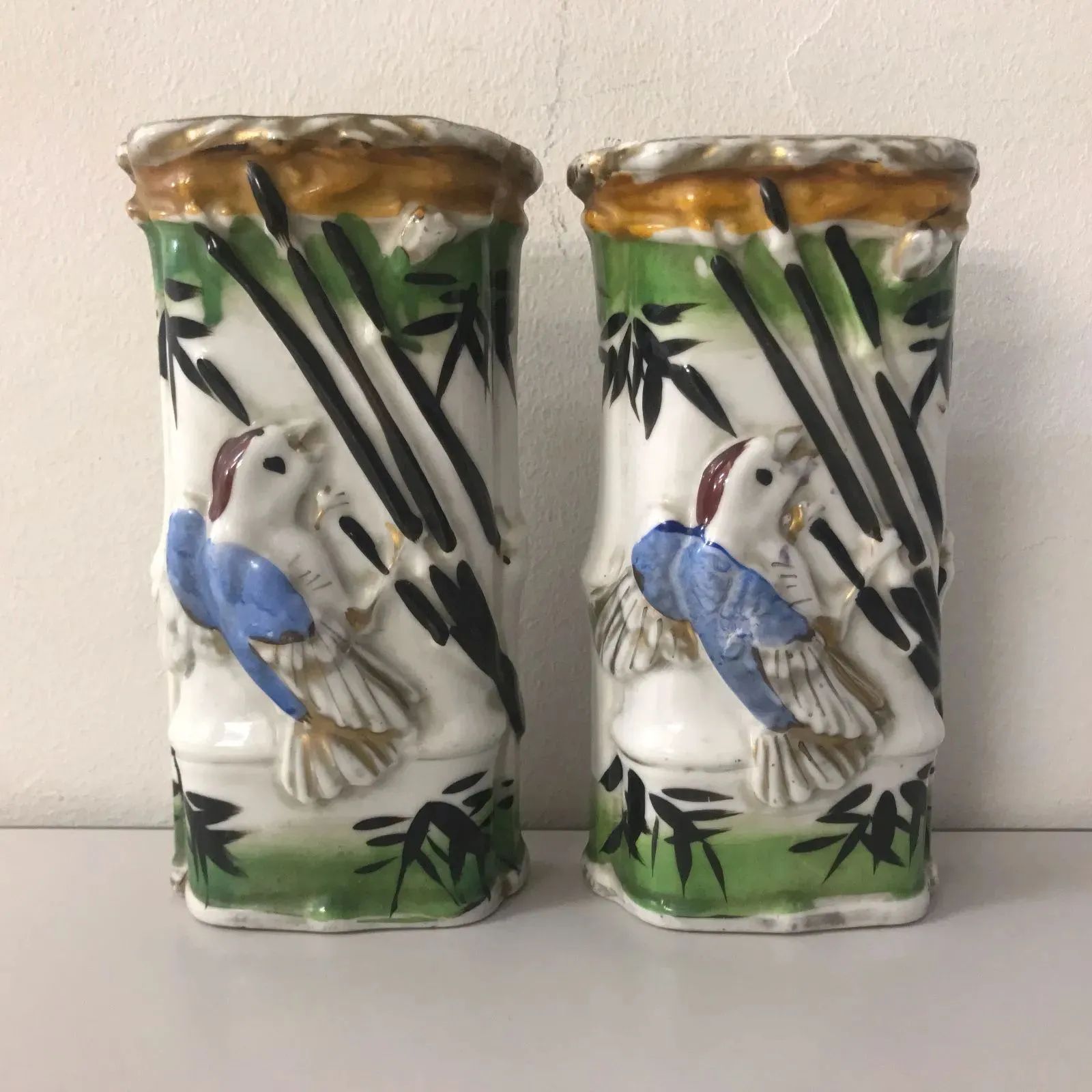 九谷焼 燕 鳥 竹 竹林 花入れ 花器 花瓶 壁掛け 置物 アンティーク 