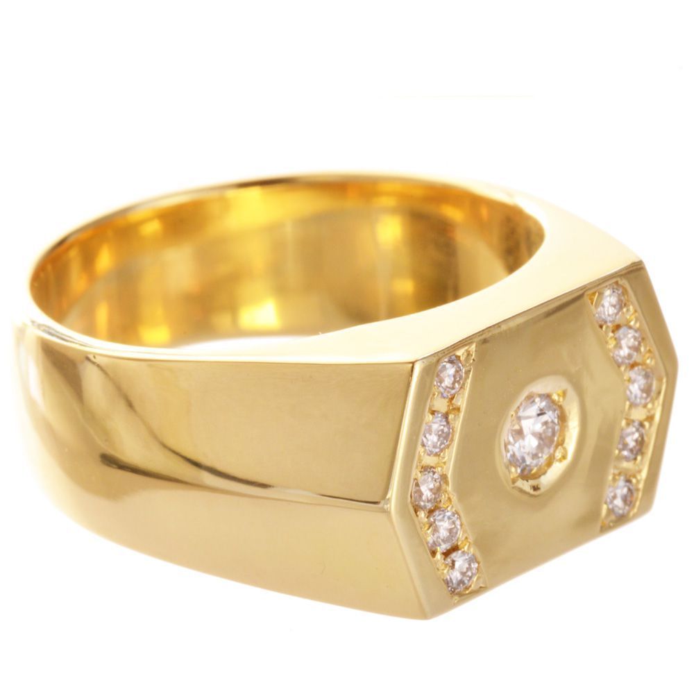 【爆売り！】 18金 印台 メンズリング 指輪 K18 イエロー ダイヤモンド 18K ゴールド
