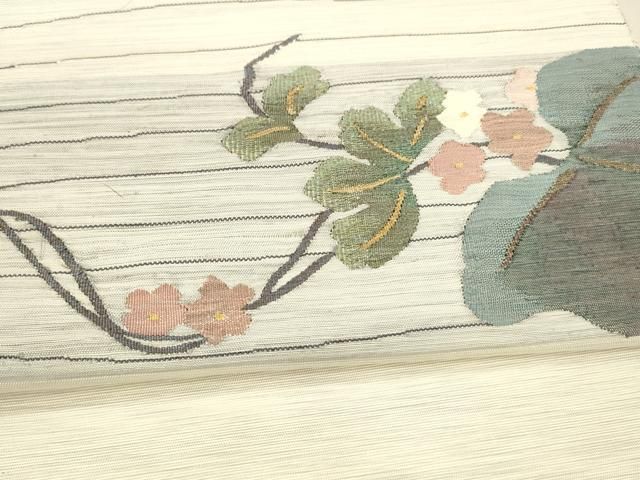 平和屋着物○八寸名古屋帯 すくい織 蔦の葉花文 金糸 正絹 逸品
