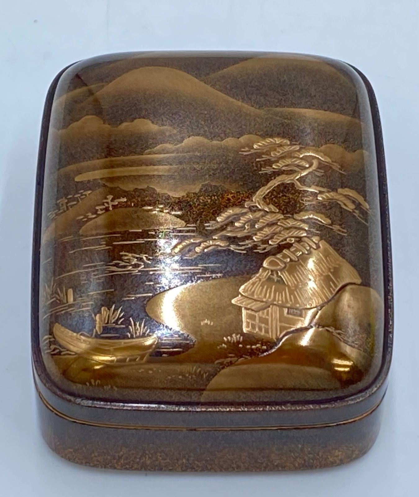 奥野雄山 輪島塗 文庫型香合 山水蒔絵 金地 茶道具 共箱 WWW_IBETON_RU