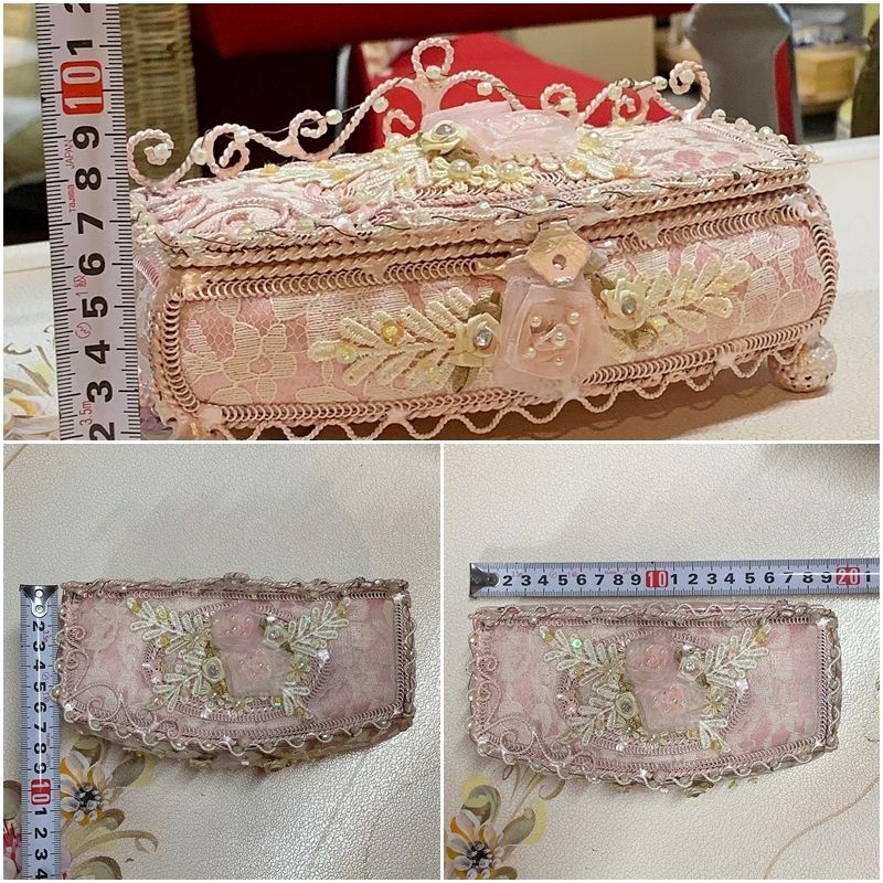 アンティーク ロココリボン 小物入れ　ケース　ボックス　レース　ローズトリム アンティーク ロココリボン 小物入れ ケース ボックス レース