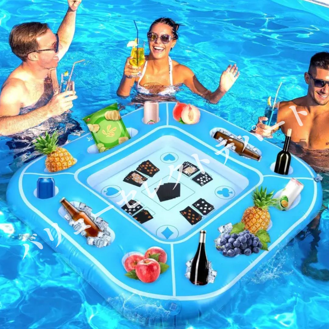 プール テーブル インフレータブル カード ゲーム 台 大型 浮遊 トレイ 構造 防水 プレイング カード 付属 クーラー ホルダー 付き ドリンク カップ フード ホルダー 構成 修理 パッチ 同梱 ビーチ パーティー プール 用 夏季 集まり アクセサリー