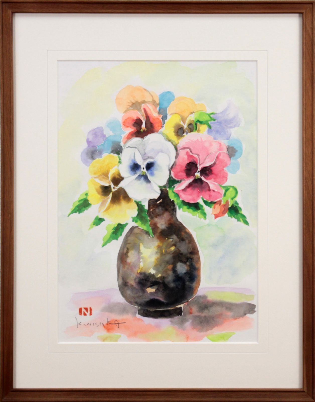 西岡清史『パンジー』水彩画【真作保証】 絵画 西岡清史『パンジー』水彩画【真作保証】 絵画