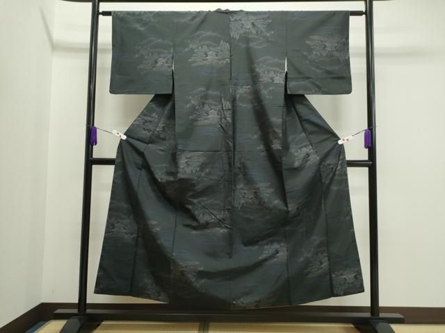 平和屋着物●本場大島紬　泥染め　エ霞風景文　正絹　逸品　CAAR6495ze 平和屋着物○本場大島紬 泥染め エ霞風景文 正絹 逸品 CAAR6495ze