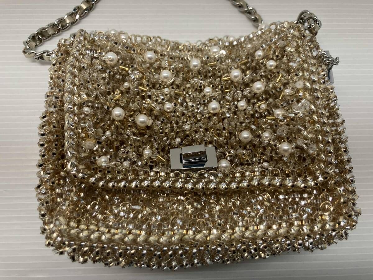 ANTEPRIMA ゴールド フラワーモチーフ パーティーバッグ アンテプリマ ワイヤーバッグ ゴールド フラワー&ストーン付き