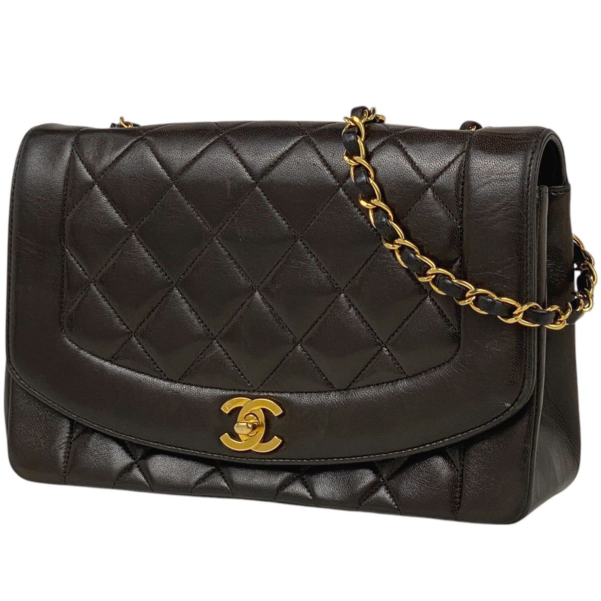 シャネル CHANEL ダイアナ マトラッセ シングルフラップ チェーン ショルダーバッグ ココマーク ショルダーバッグ レザー ブラック A01165 レディース