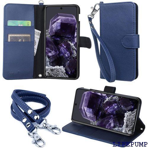 wisers Google Pixel 8 対応 手帳型 スマホケース ダークブルー 牛革調PUレザー カードホルダー/スタンド機能付き ストラップ 2種付き ハンドストラップ/ネックストラップ 2023 年 新型 1818