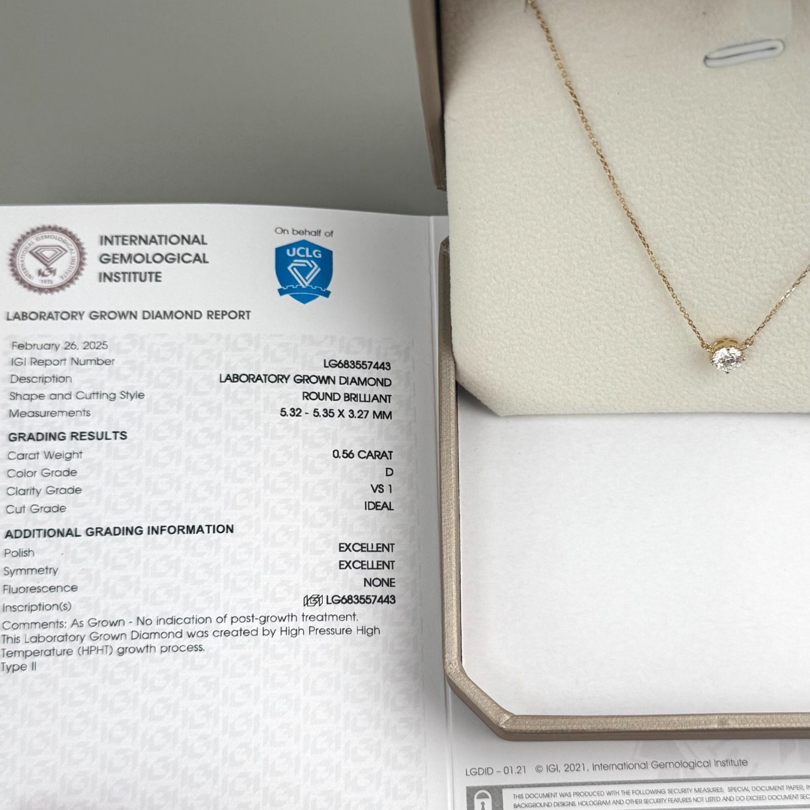 新品ラボグロウンダイヤモンド ネックレス（IGI鑑定書付き）K18