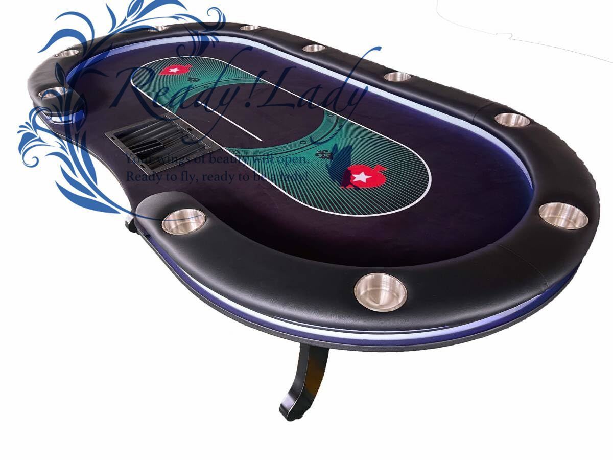 ポーカーテーブル LEDライト付き １０人用ポーカーテーブル WPTデザイン ポーカー テーブル 緑デザイン 240*120cm