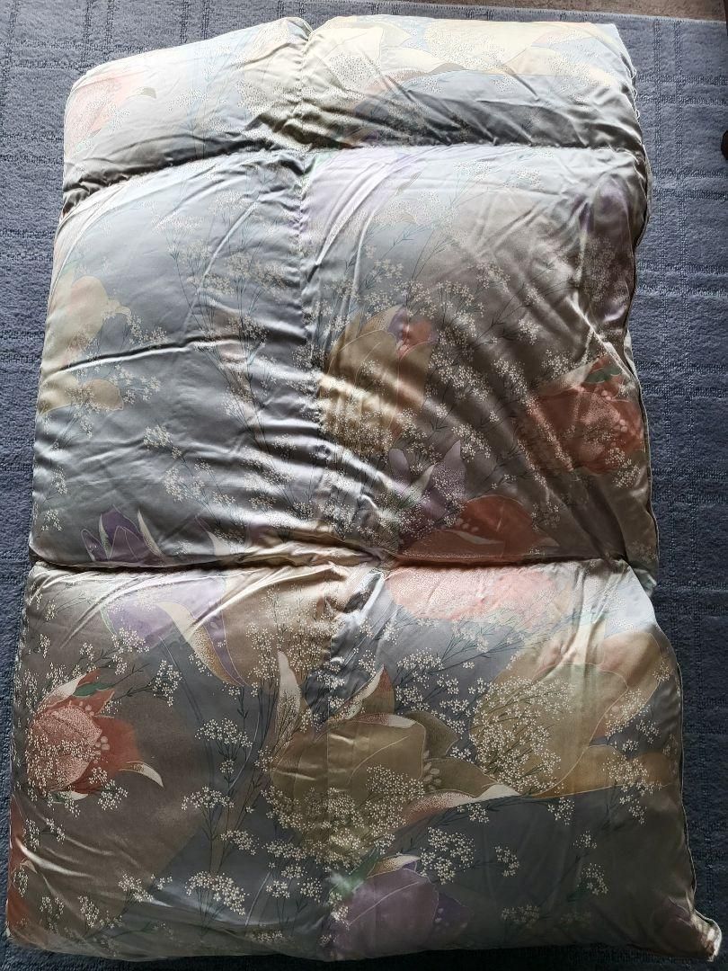 シルク 絹 未使用保管品 高級羽毛掛け布団 シングル ブルー シルク 絹 未使用保管品 高級羽毛掛け布団 シングル 青系 傷有り