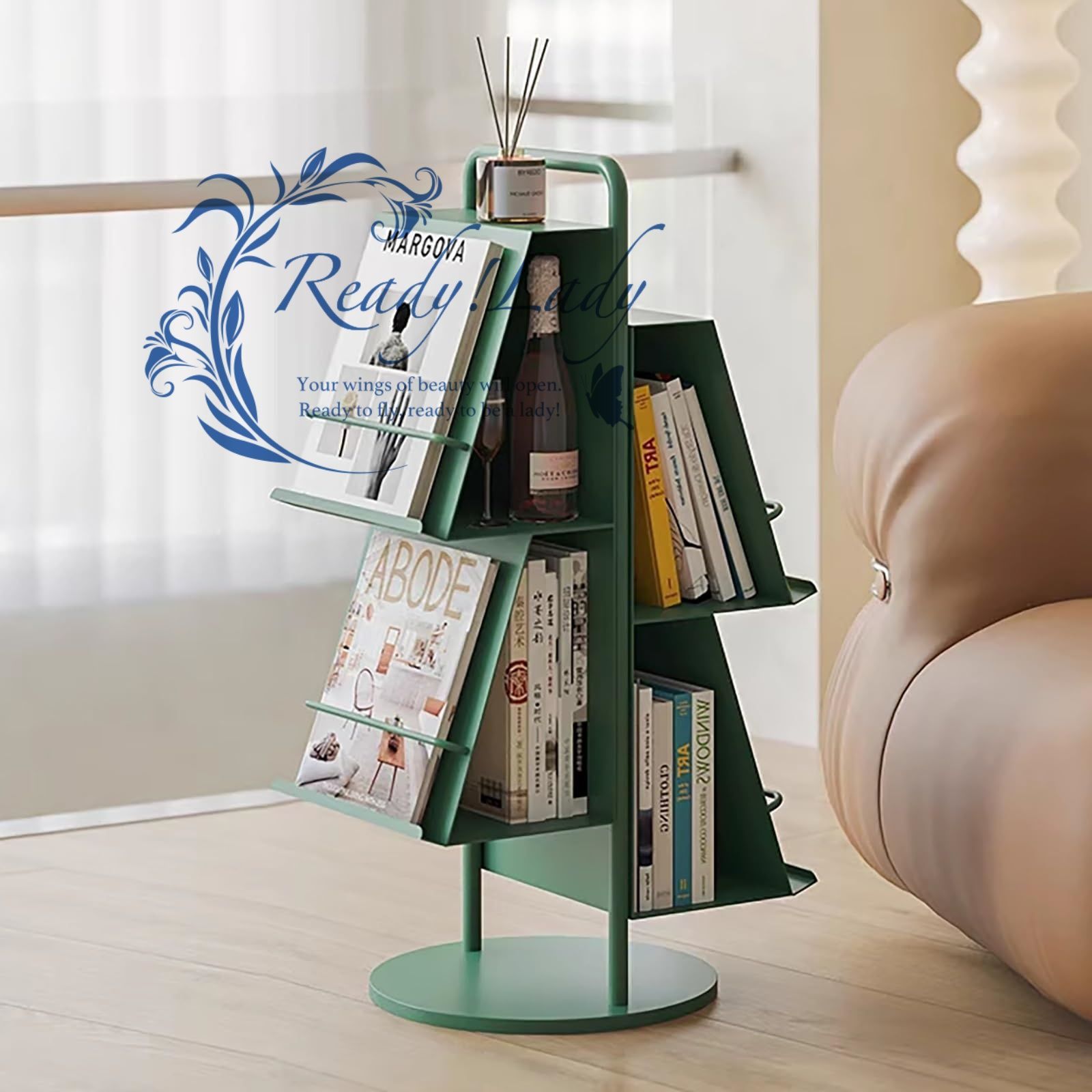 4段 スチール製 雑誌ラック マガジンラック 組み立て不要 棚 オープンシェルフ 収納ラック 大容量 倒れ防止 応接室 学校 図書館 店舗業務用 Green