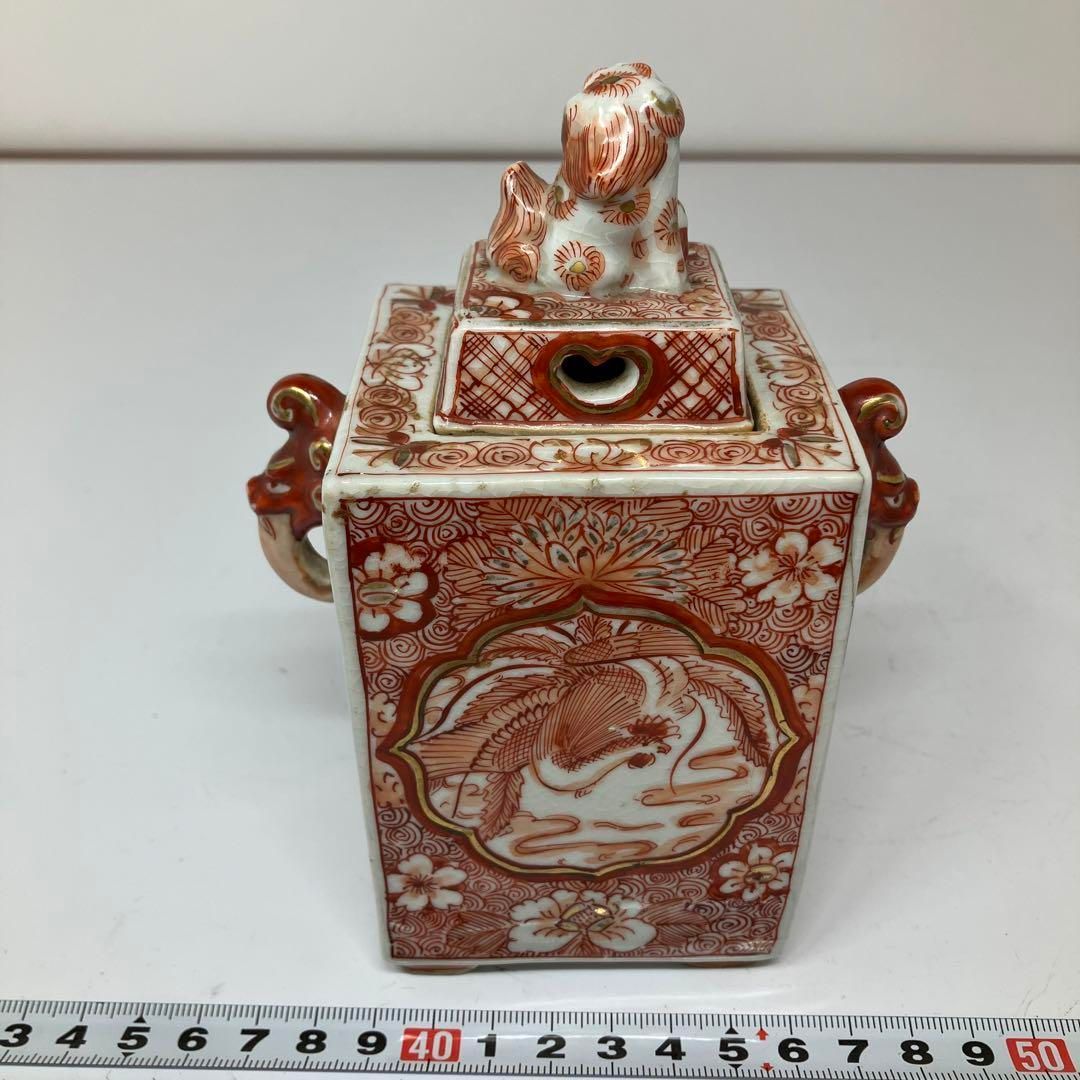 時代　九谷焼　赤絵　獅子摘み香炉　高さ15.2cm 東H5-0630①トヒチル 時代 九谷焼 赤絵 獅子摘み香炉 高さ15.2cm 東H5-0630①トヒチル