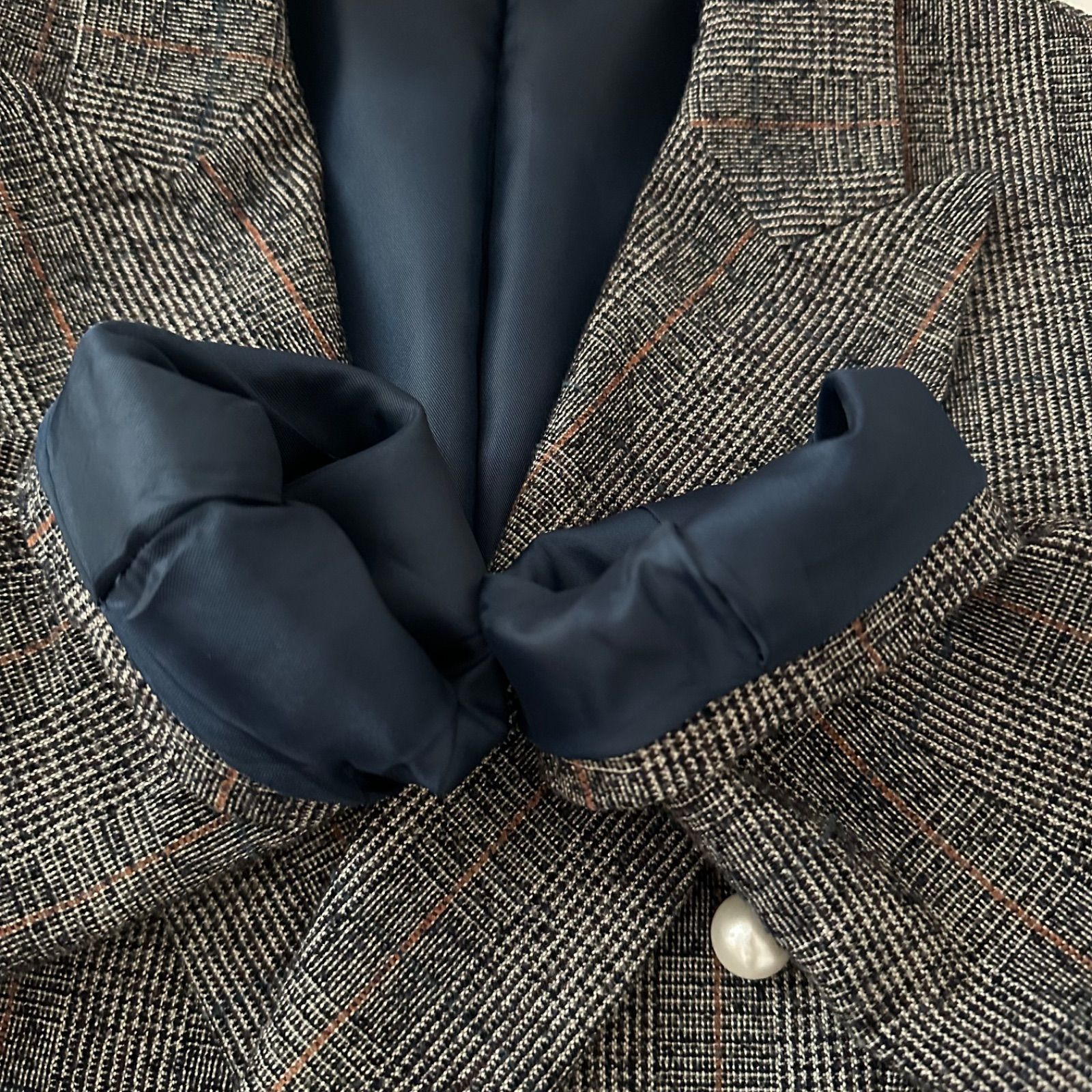 美品】ステートオブマインド パールダブルジャケット グレーチェック M