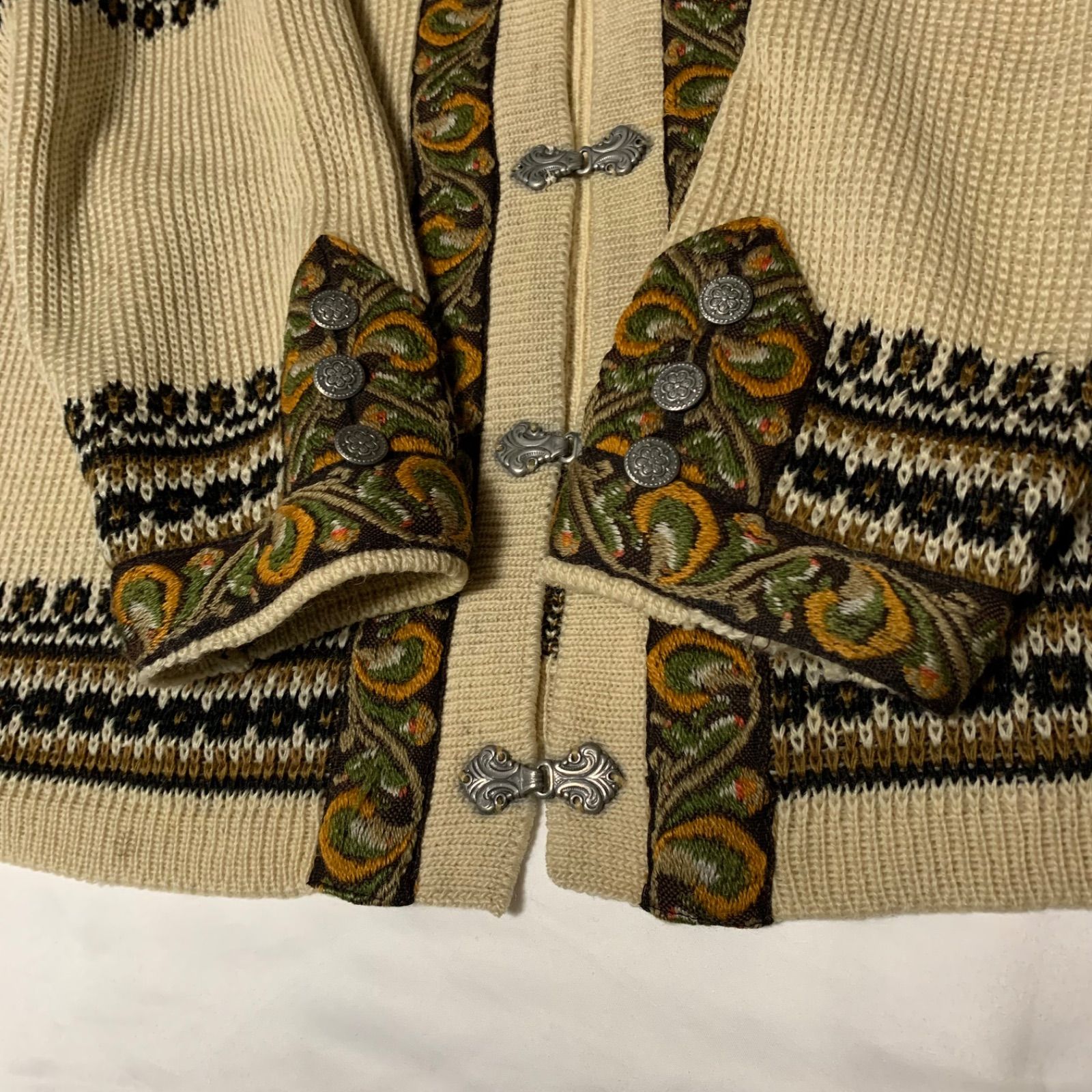 70-80s Nordstrikk Nordic Knit Cardigan ノードストリック ノルディックニットカーディガン アイボリー系  ノルウェー製 メタルフック メタルボタン チロリアンテープ 民族柄 ピュアニューウール 北欧 ボックスシルエット - メルカリ