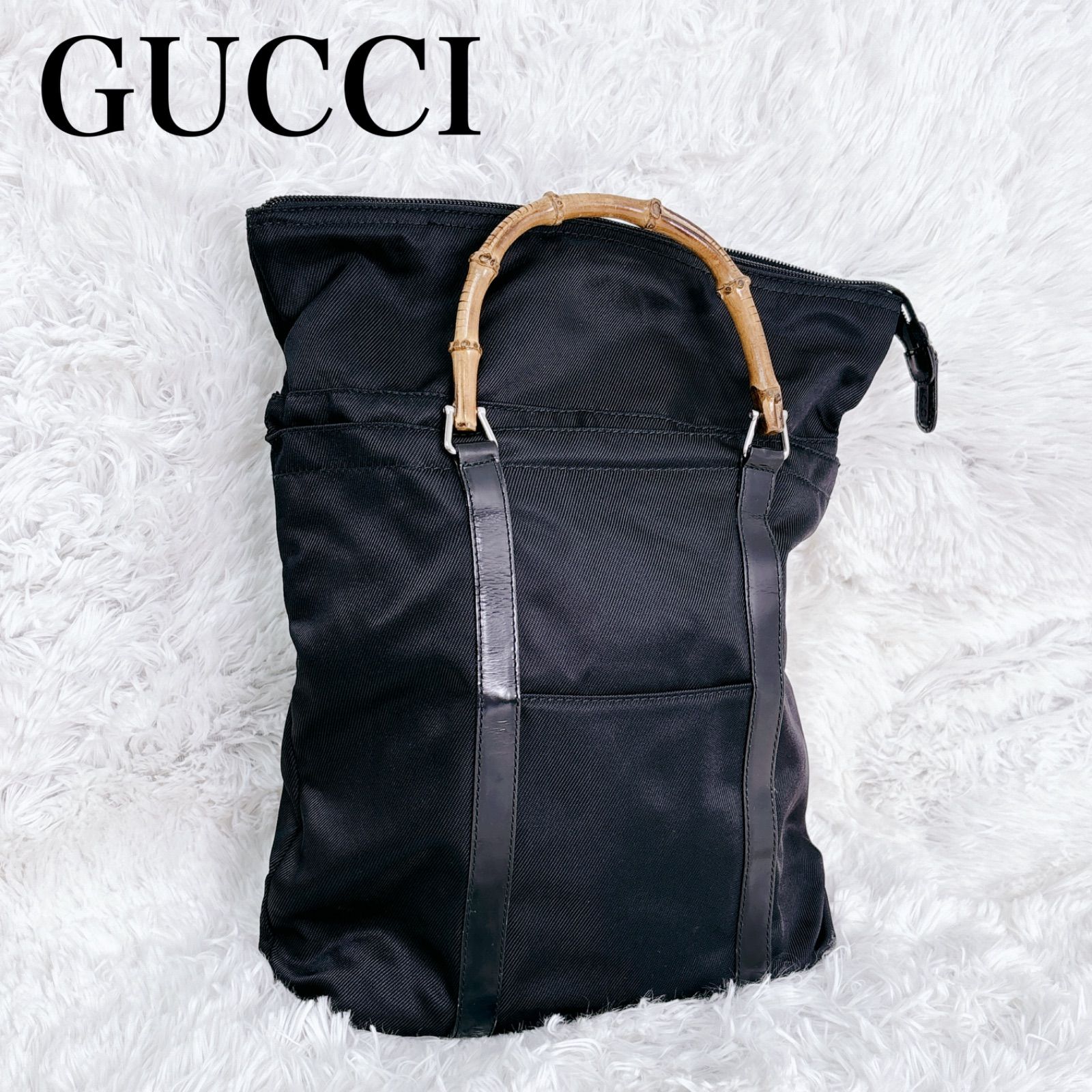 GUCCI ブラック トートバッグ バンブーハンドル ハンドバッグ GUCCI ブラック トートバッグ バンブーハンドル ハンドバッグ
