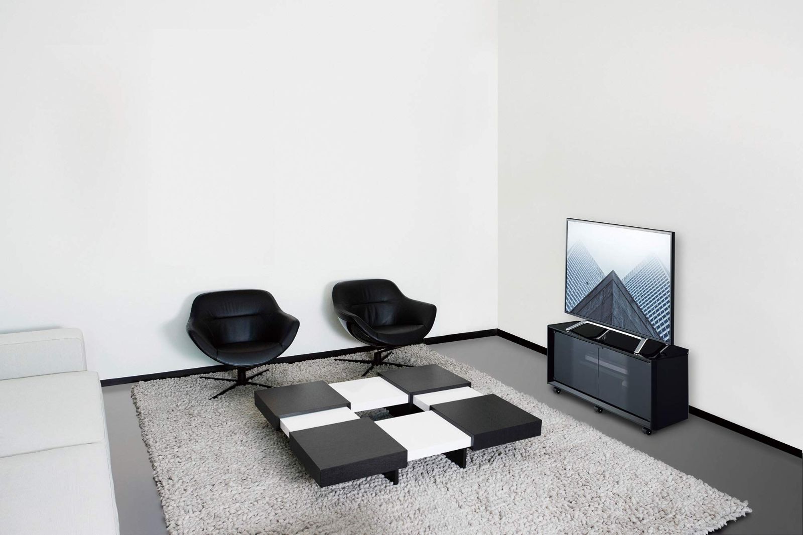 在庫セール 26~32Ｖ型対応 GAシリーズ グラデーションガラス扉が印象的な ブラック光沢テレビ台 ハヤミ TＶ-GA750