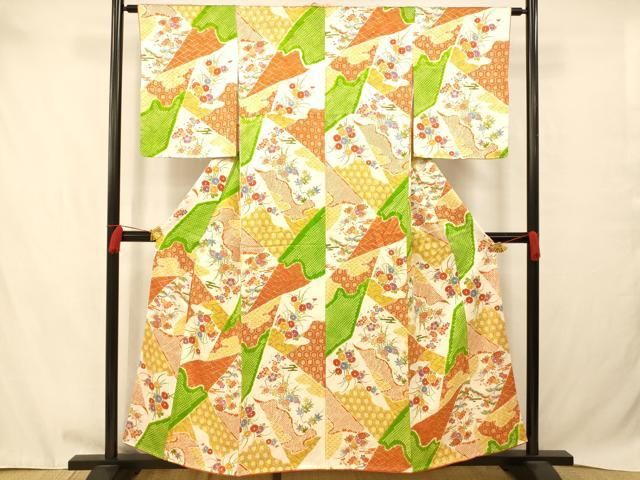 平和屋着物□上質な小紋 絞り 切嵌吉祥草花文 正絹 逸品 AABB7851fw