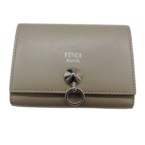 フェンディ FENDI カードケース レディース メンズ ブランド 名刺入れ レザー バイザウェイ グレージュ シルバー金具 8M0217 【中古】B