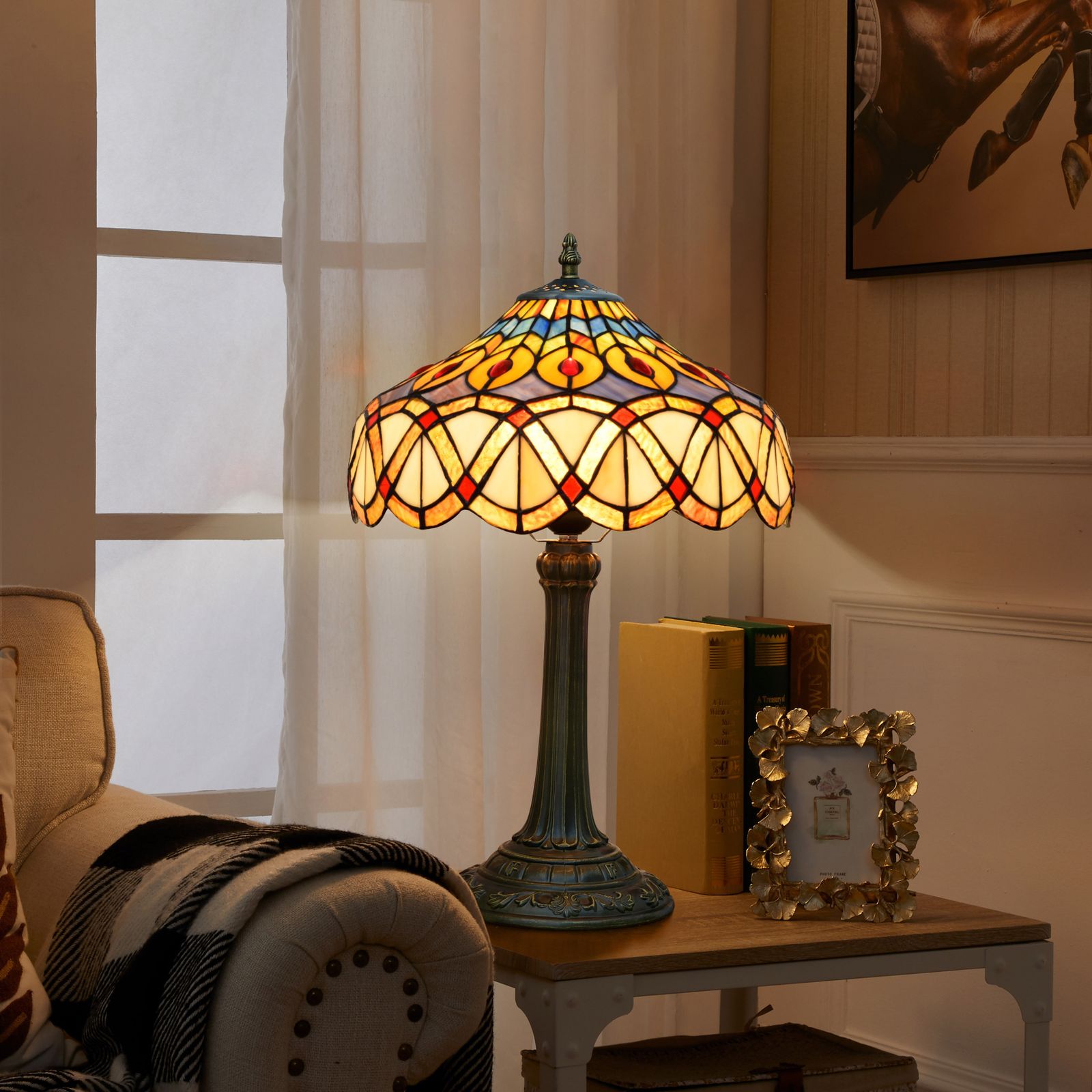 30.48 Cm地中海孔雀ランプ ステンドグラス手作りテーブルランプ 寝室