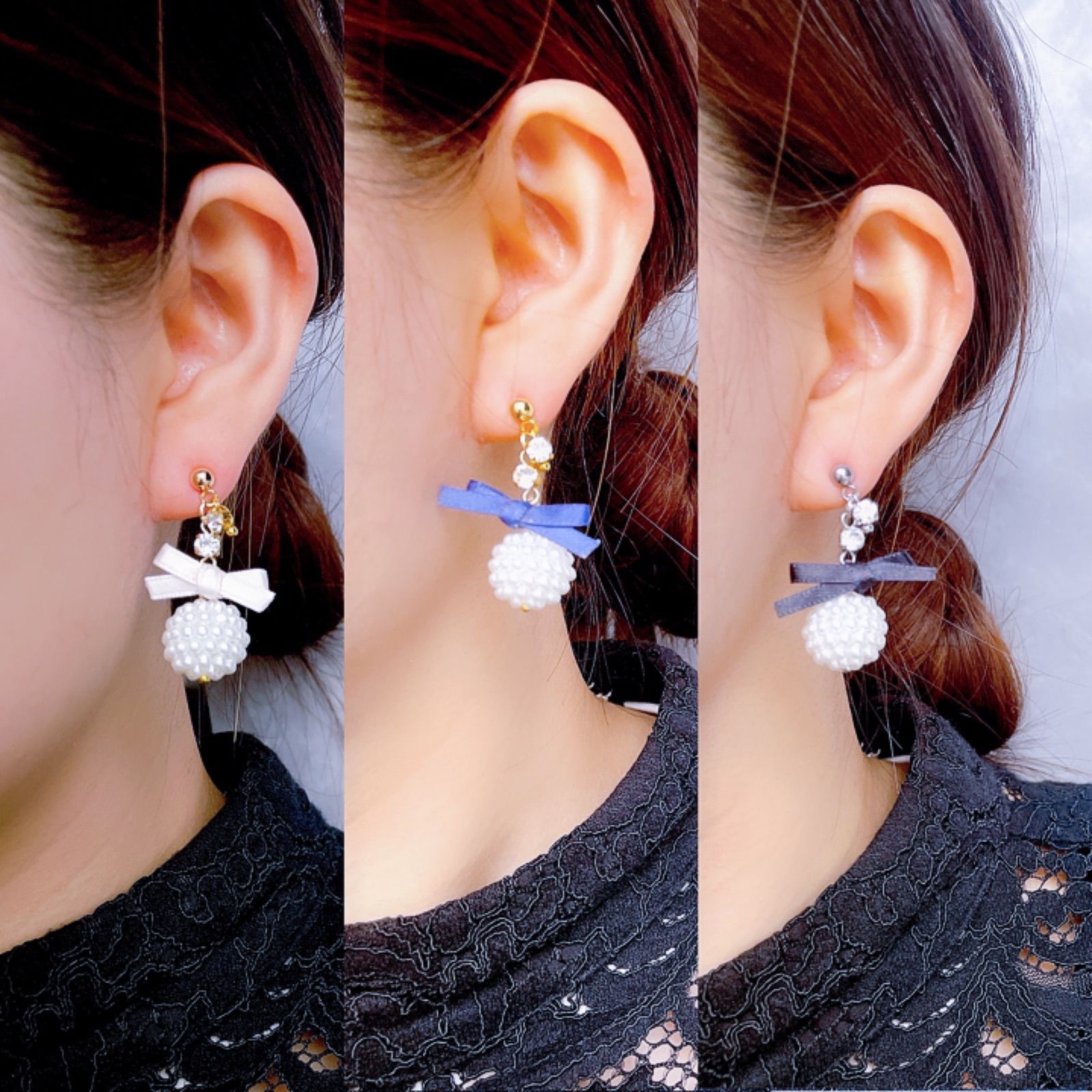 リボン×パール♡ハンドメイドピアス《304ステンレス 24KGP 本金メッキ 