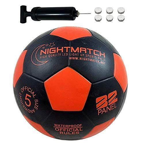 光るサッカーボール 5号球 選べる3カラー NIGHTMATCH ナイトマッチ LED ライトアップ サッカーボール フリースタイル フットサル ブラックオレンジ 空気入れポンプ、予備電池付